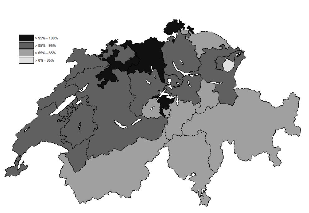 Breitbandabdeckung in der Schweiz, Mai 2018. PRESSEBILD