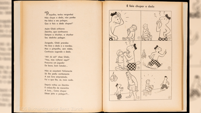Dieser Ausschnitt ist aus der portugiesischen Ausgabe des Globibandes «Globi der Kinderfreund». In Brasilien wurde der Band unter dem Namen «Globi o amigo das crianças» verkauft. 