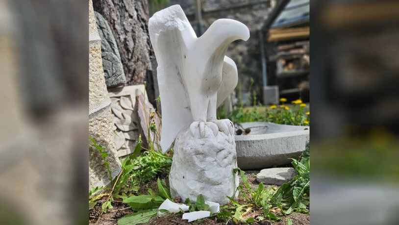 Aus der Höhe geholt und ruiniert: Die Adlerskulptur von Guido Keller wurde beschädigt auf der Jochstrasse in Chur aufgefunden. Aus der Höhe geholt und ruiniert: Die Adlerskulptur von Guido Keller wurde beschädigt auf der Jochstrasse in Chur aufgefunden.