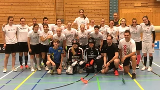 Nino Niederreiter (unten rechts) tauscht für einmal den Eishockey- gegen den Unihockeyschläger.