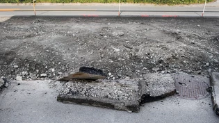 Tiefbau, Strassenbau, Baustelle, Rossbodenstrasse in Chur, fotografiert am 9.5.19.
Bild Philipp Baer Tiefbau Strassenbau