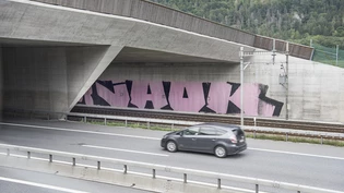 Unter der Wildtierbrücke hat eine unbekannte Täterschaft ein grosses Graffiti angebracht. Unter der Wildtierbrücke hat eine unbekannte Täterschaft ein grosses Graffiti angebracht.