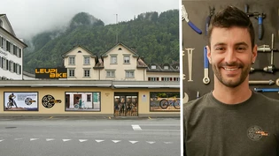 Unübersehbar: Marcel Leupi macht mit Plakaten und einer Tafel auf dem Dach darauf aufmerksam, dass Leupi Bike ins ehemalige Kaufhaus Schubiger einzieht.