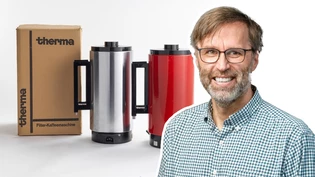 Eine klare einfache Form: Die Kaffeemaschine von 1962 ist eine der Perlen im Therma Schaulager, das Thomas Schätti neu eingerichtet hat.