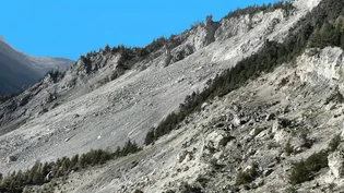 Schnell unterwegs: Die sogenannte Schutthalde (Bildmitte) ist derzeit die grösste Bedrohung aus dem Brienzer Rutsch im Bereich Berg.