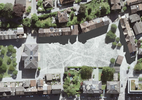 So könnte der Zaunplatz in Zukunft von oben aussehen: Eine Visualisierung zeigt ein mögliches Bild des Zaunplatzes und der Tiefgarage, die sich darunter verbirgt.
