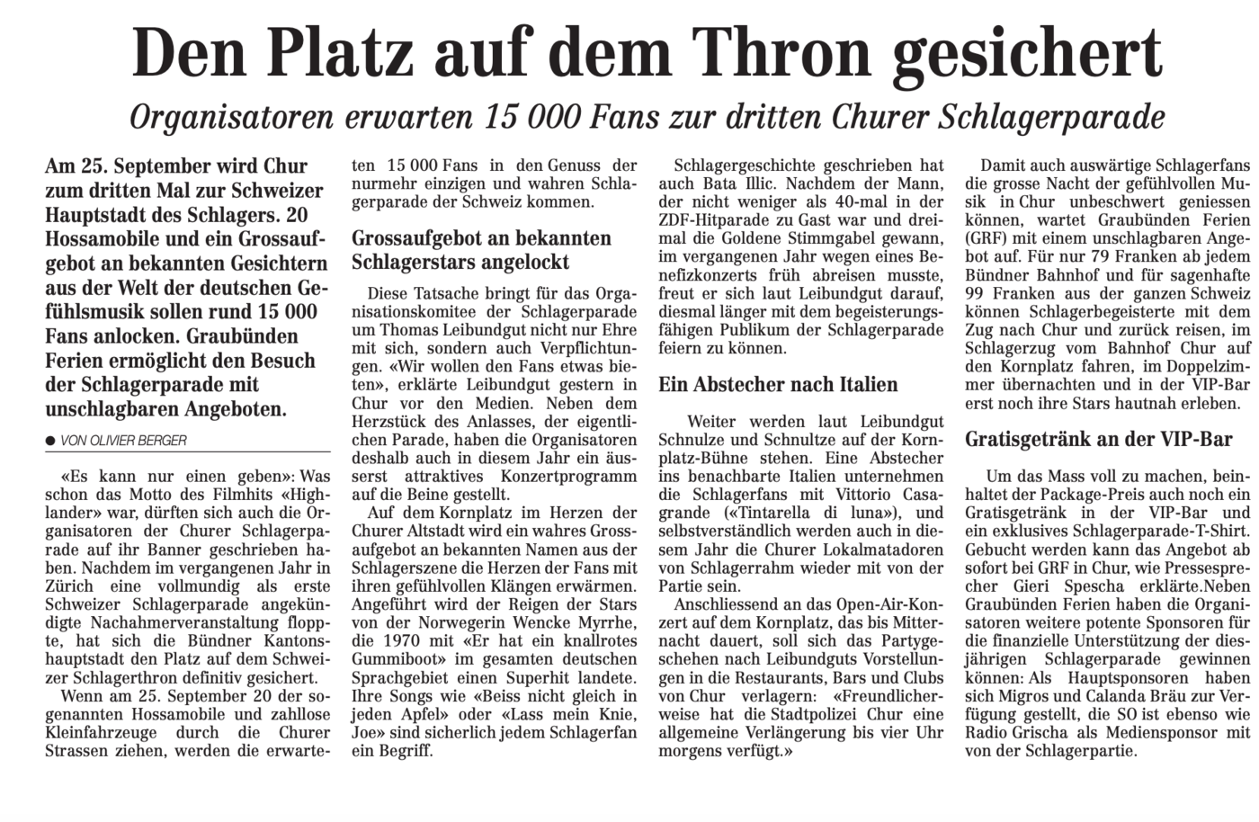 Ansturm: Die Schlagerparade gewann schnell an Beliebtheit – 1999 wurden bereits 15’000 Fans erwartet.